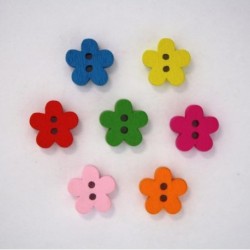 Boutons Fleur en Bois Multicolore 11mm - lot de 10