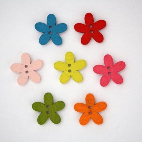 Boutons en Bois Fleur Multicolore 14mm - Lot de 10