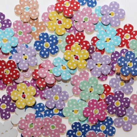 Bouton en Bois en forme de Fleur 20mm avec 2 Trous - Lot de 10 Mixte