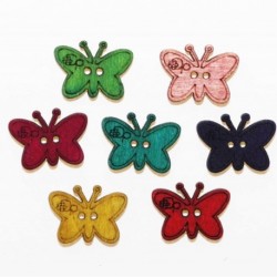 Bouton Papillon en Bois Multicolore 23mm - Lot de 10