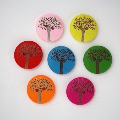 Bouton en Bois Olivier Multicolore 20mm - Lot de 10