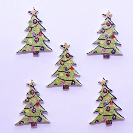 Bouton de Noël en Bois - Sapin de Noel avec Bulles 23mm - Lot de 10