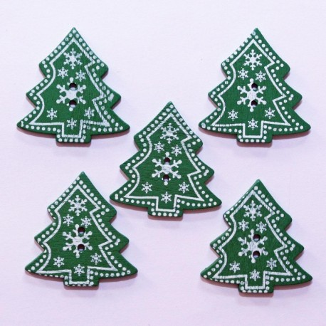 Bouton de Noël en Bois - Arbre de Noel Vert - Lot de 10