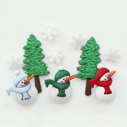 Boutons Dress It Up : Collection Noël - Cool Yule - Bonhomme de Neige Flocon Arbre