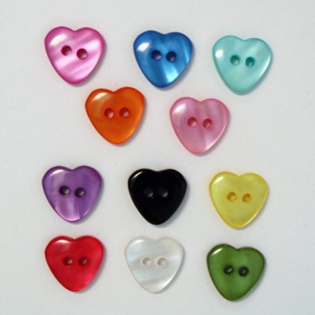 Boutons Coeur 15mm Multicolore - Lot de 10