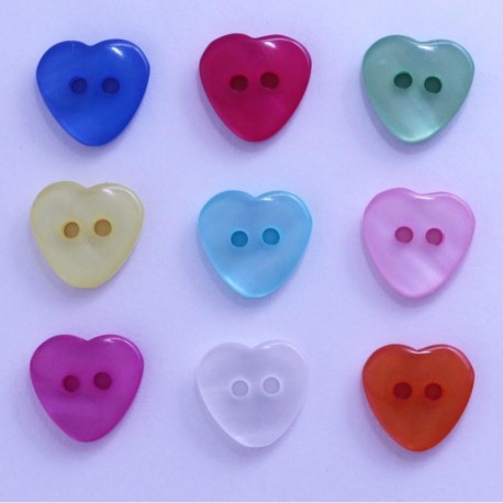 Boutons Coeur 12mm Multicolore - Lot de 10