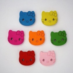 Boutons en Bois Chat Multicolore - Lot de 10