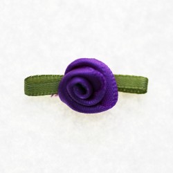 Fleur avec Feuille en Ruban : Embellissement Fleur en Satin - Violet