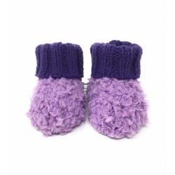 Chaussons Bébé Effet Polaire Tricotés Main - Couleur Violet Taille 0 - 6 Mois