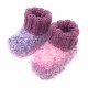 Chaussons Bébé Effet Polaire Tricotés Main - Couleur Violet et Rose Taille 0 - 6 Mois