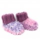 Chaussons Bébé Effet Polaire Tricotés Main - Couleur Violet et Rose Taille 0 - 6 Mois