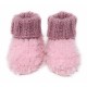 Chaussons Bébé Effet Polaire Tricotés Main - Couleur Rose Taille 0 - 6 Mois