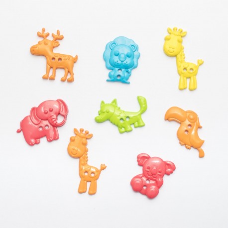 Assortiment de 25 Boutons Taille et Couleur Mixtes pour Scrapbooking - Thème Animal Safari