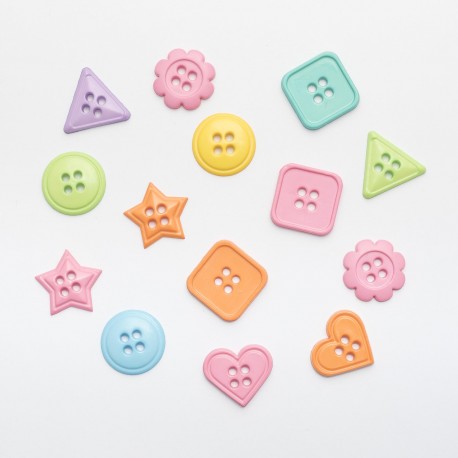 Assortiment de 50 Boutons Taille et Couleur Mixtes pour Scrapbooking - Formes Pastel