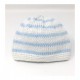 Bonnet Bébé en Coton Rayé Tricoté à la Main Blanc et Bleu Taille 0 - 3 Mois