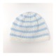 Bonnet Bébé en Coton Rayé Tricoté à la Main Blanc et Bleu Taille 0 - 3 Mois