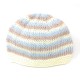 Bonnet Bébé en Coton Rayé Tricoté à la Main Bleu Beige Jaune Taille 0 - 3 Mois