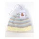 Bonnet Bébé en Coton Rayé Tricoté à la Main Bleu Beige Jaune Taille 0 - 3 Mois