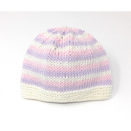 Tricots Bebe Bonnet De Naissance Coton Raye Rose Lilas Tricots Bebe Bonnet De Naissance Coton Raye Rose Lilas
