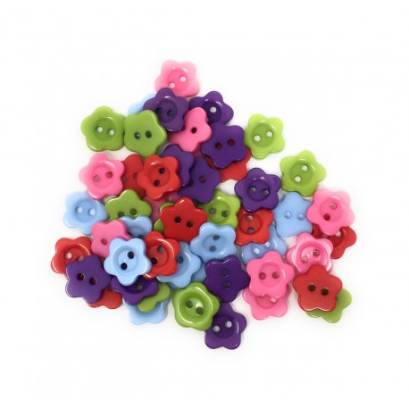 Boutons de Couture Forme Fleur en Résine Couleurs Mixte 2 Trous - Lot de 50