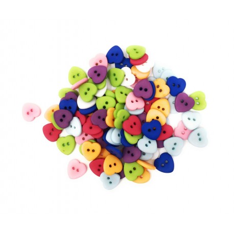 Boutons Forme Coeur en Résine Givré 12mm Couleurs Mixte 2 Trous - Lot de 25