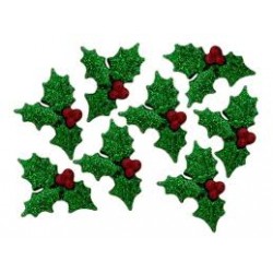 Bouton Dress It Up Collection Noël Glitter Holly - Boutons 3D Houx Pailleté