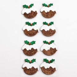 Autocollant Paillettes Artisanal en Forme de Christmas Pudding x 8