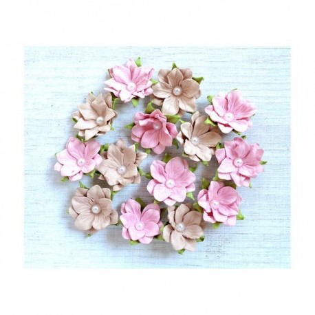 Fleurs en Papier Artisanal avec Perle 3CM Lot de 14 Rose Blush