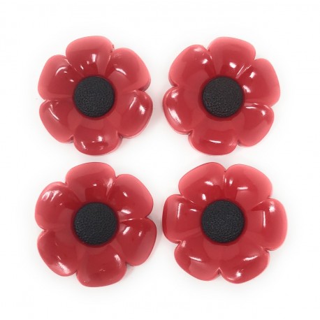 Bouton Coquelicot à Queue 40mm Rouge et Noir - Lot de 4