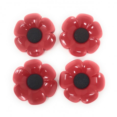 Bouton Coquelicot à Queue 40mm Rouge et Noir - Lot de 4