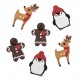 Boutons Fantaisie de Noël Pingouin Renne et Bonhomme de Pain d'Epice Lot de 6