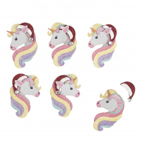 Embellissement Autocollant 3D Noël - Licorne x6