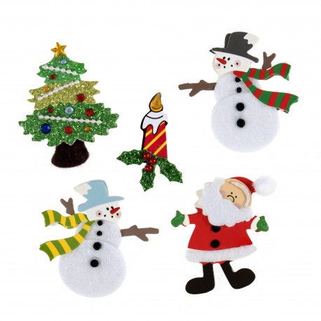 Autocollant Embellissement de Noël 3D Paillettes Assorti Père Noël , Bonhomme de Neige x 5