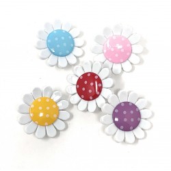 Boutons Fantaisie Fleur Marguerite 23mm à Pois Couleur aux Choix Lot de 6