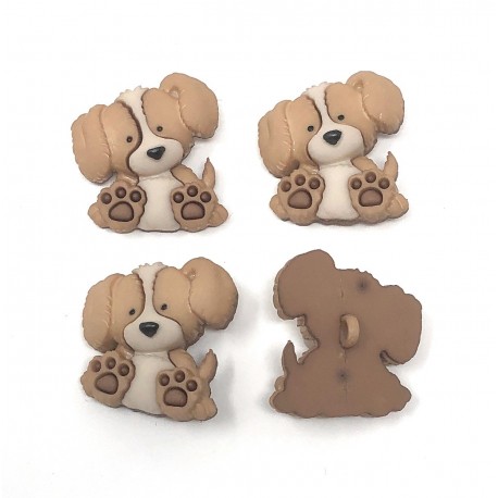 Bouton Chien Beige et Crème Assis - Boutons Fantaisie Dress It Up - Lot de 4