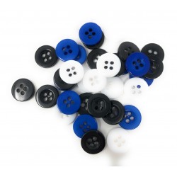 Boutons Unis avec 4 Trous en Resine 11mm - Lot de 50 Noir, Blanc et Bleu Roi