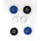 Boutons Unis avec 4 Trous en Resine 11mm - Lot de 50 Noir, Blanc et Bleu Roi