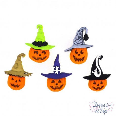 Boutons Dress It Up : Halloween - Boutons 3D Jacks In Hats / Lanterne Citrouille