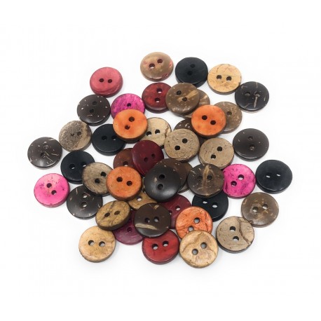 Boutons en Coquille de Noix de Coco 12MM Deux Trous Couleurs Mixte - Lot de 50