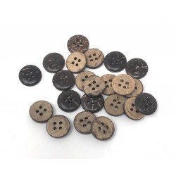 Boutons en Coquille de Noix de Coco 12MM 4 Trous Marron - Lot de 25