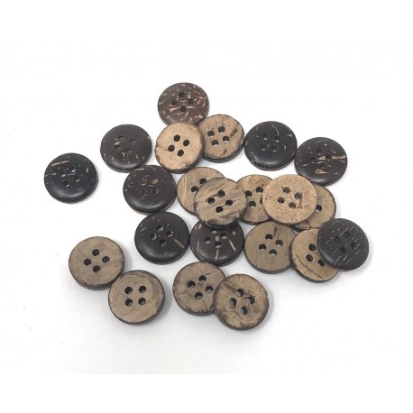 Boutons en Coquille de Noix de Coco 12MM 4 Trous Marron - Lot de 25