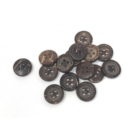 Boutons en Coquille de Noix de Coco 15MM 4 Trous Marron - Lot de 20