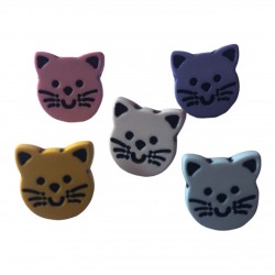 Bouton Tête de Chat 14mm à Queue / Tige Lot de 4 / Couleur au Choix