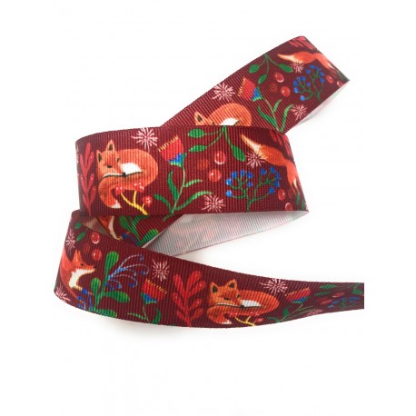 Ruban de Noël - Fox Friends - 25mm Grosgrain Ruban - Vendu par Mètre - Couleur au Choix