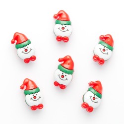 Bouton de Noël avec Attache Dos - Tête Visage Bonhomme de Neige 14 x 25mm - Lot de 10