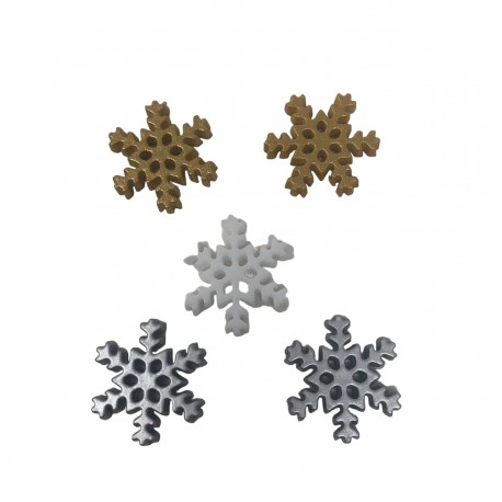 Lot de 15 Boutons Noël Flocons de Neige à Coller ou à Coudre 18mm