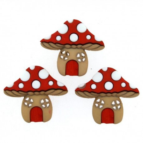 Boutons Dress It Up : Mushroom Houses - Champignon - Boutons 3D