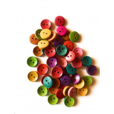 Boutons en Bois 15mm Multicolore - Lot de 50